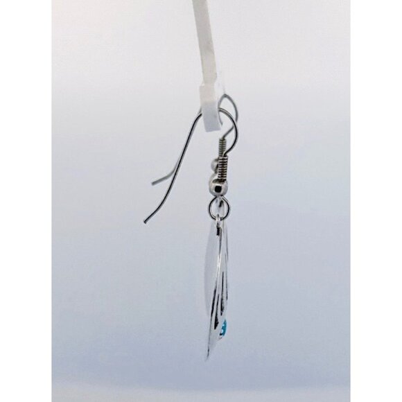 Estate Sterling Silver Bear Paw Turquoise Gem Dangle Earrings 925 Native Style - Picture 2 of 8
